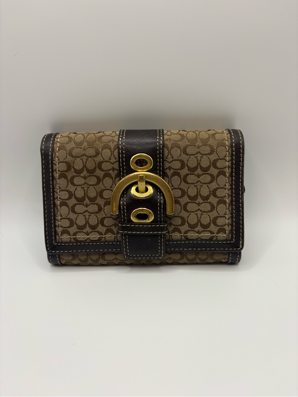Y2K Vintage Coach Brown and Tan Soho Wallet with Gold-Tone Buckle
